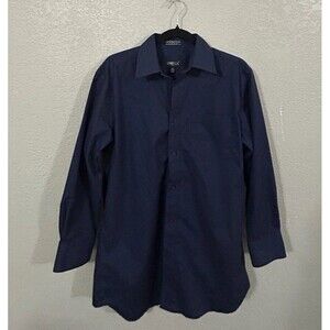 Omega Italy Men's Long Sleeve Dress Shirt Solid Color Regular Fit - Navy Blue